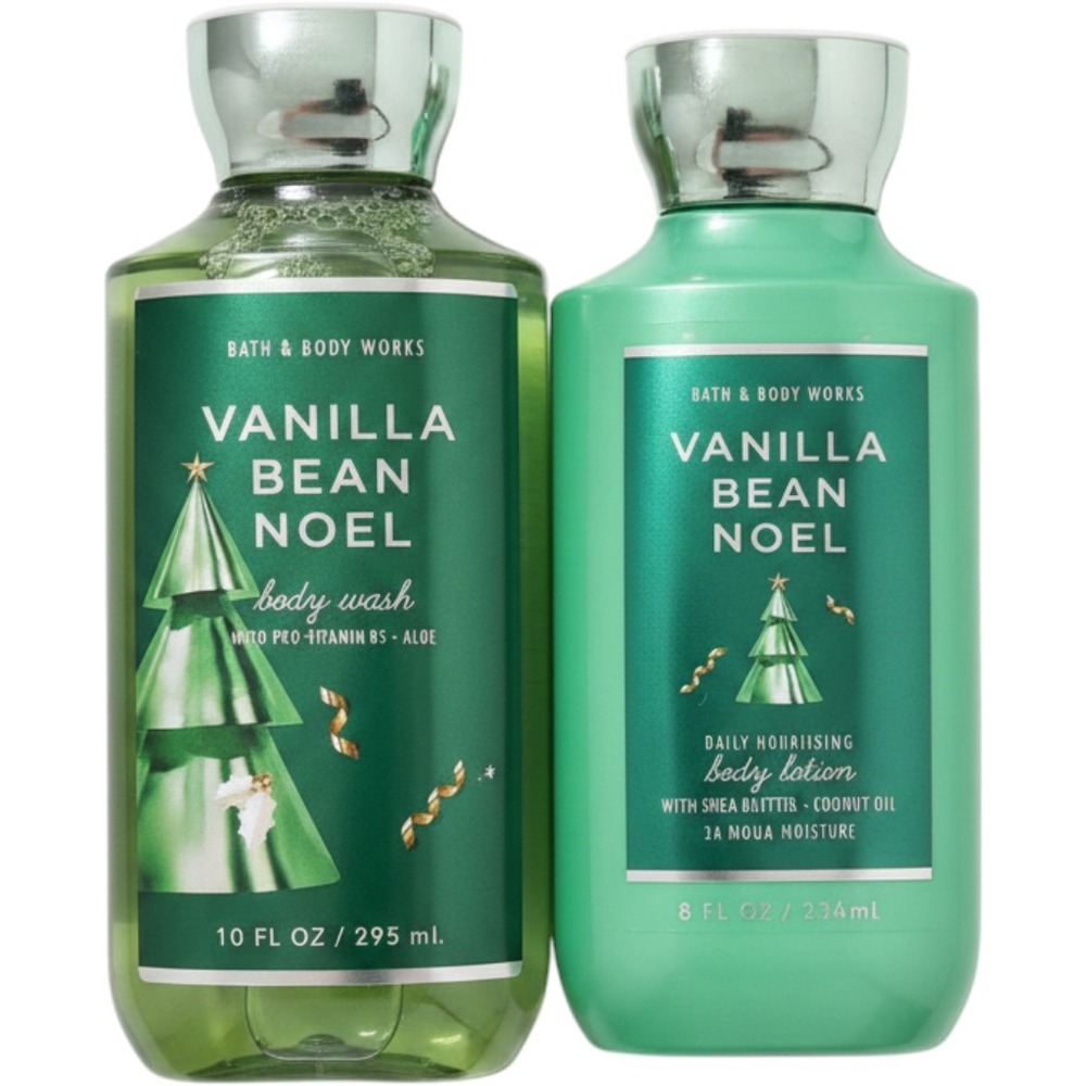 Bath Body Works Vanilla Bean Noel Body Wash 10oz & Lotion 8oz Set Holiday Scent